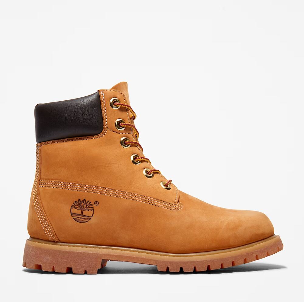 TIMBERLAND Premium 6 Inch Waterproof Leather Boots Wheat Women Sz 7.5 $180